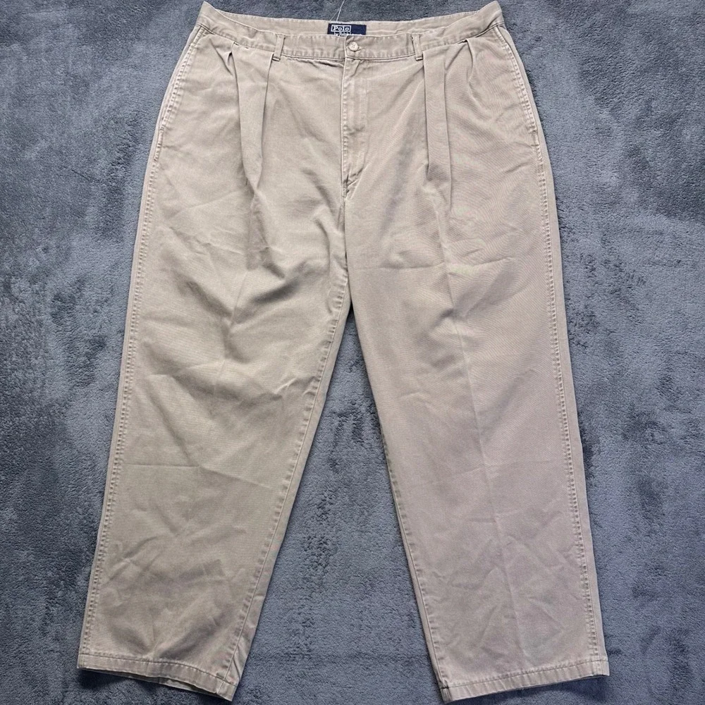 Vintage Polo Ralph Lauren Double Pleated Pant Mens 40x32 Baggy Chino Trousers